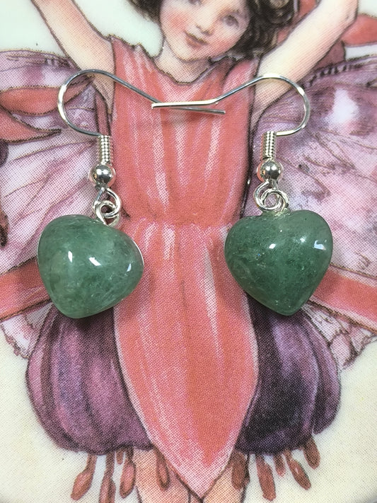 Sterling silver green aventurine heart earrings
