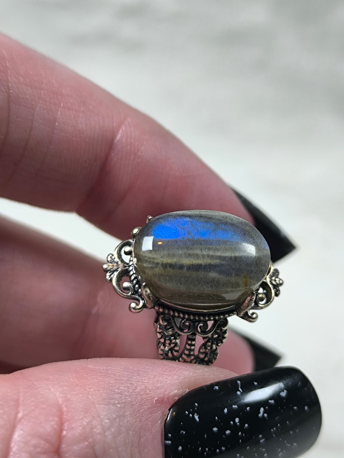 Sterling silver adjustable labradorite ring
