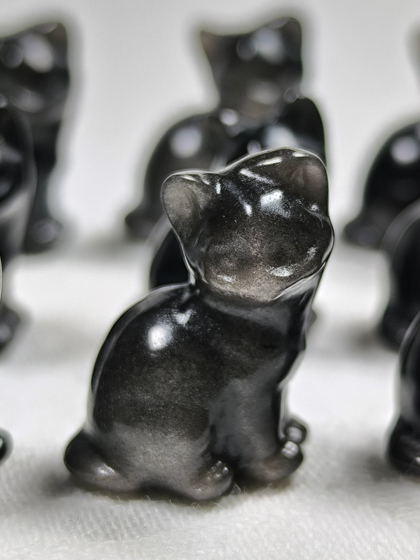 Mini silver sheen obsidian cats