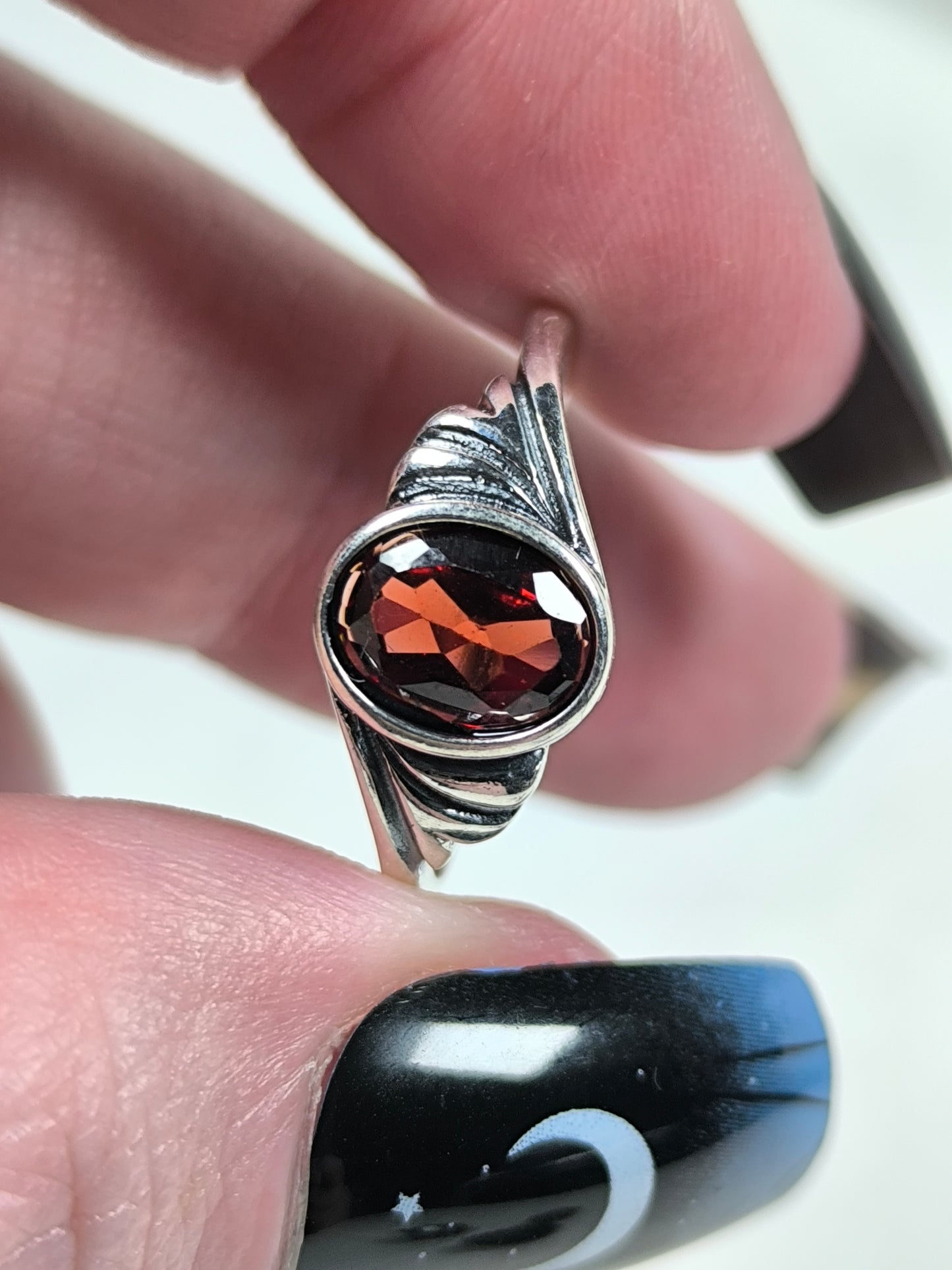 Sterling silver adjustable garnet ring
