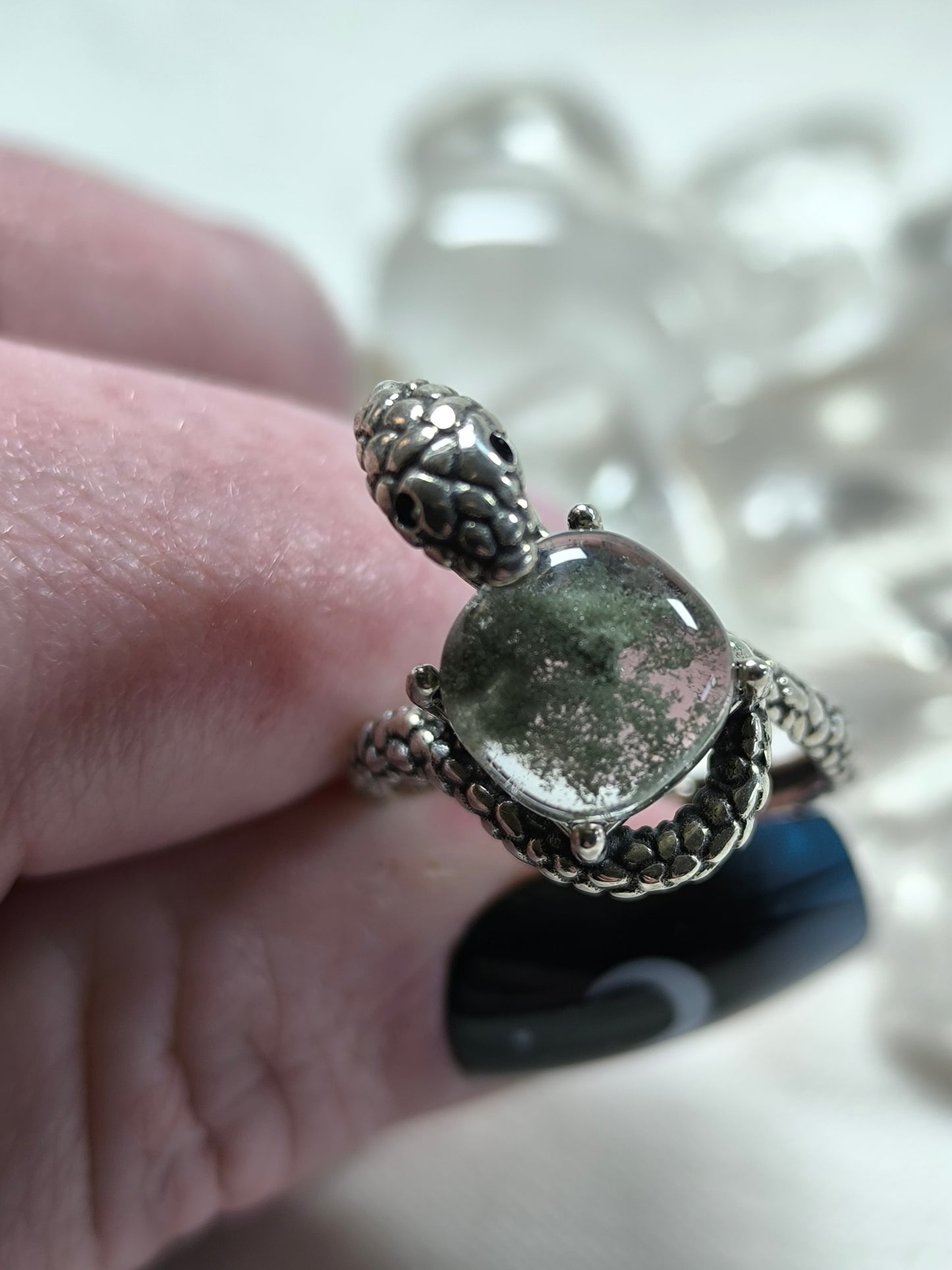 Sterling silver adjustable lodoite snake ring