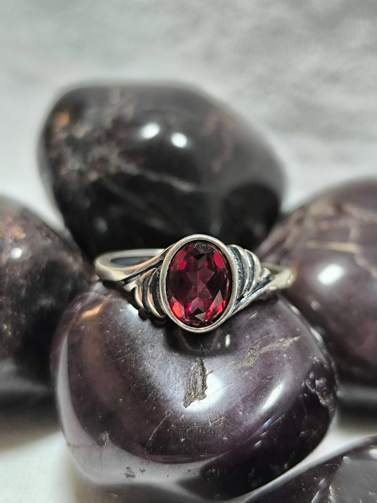 Sterling silver adjustable garnet ring