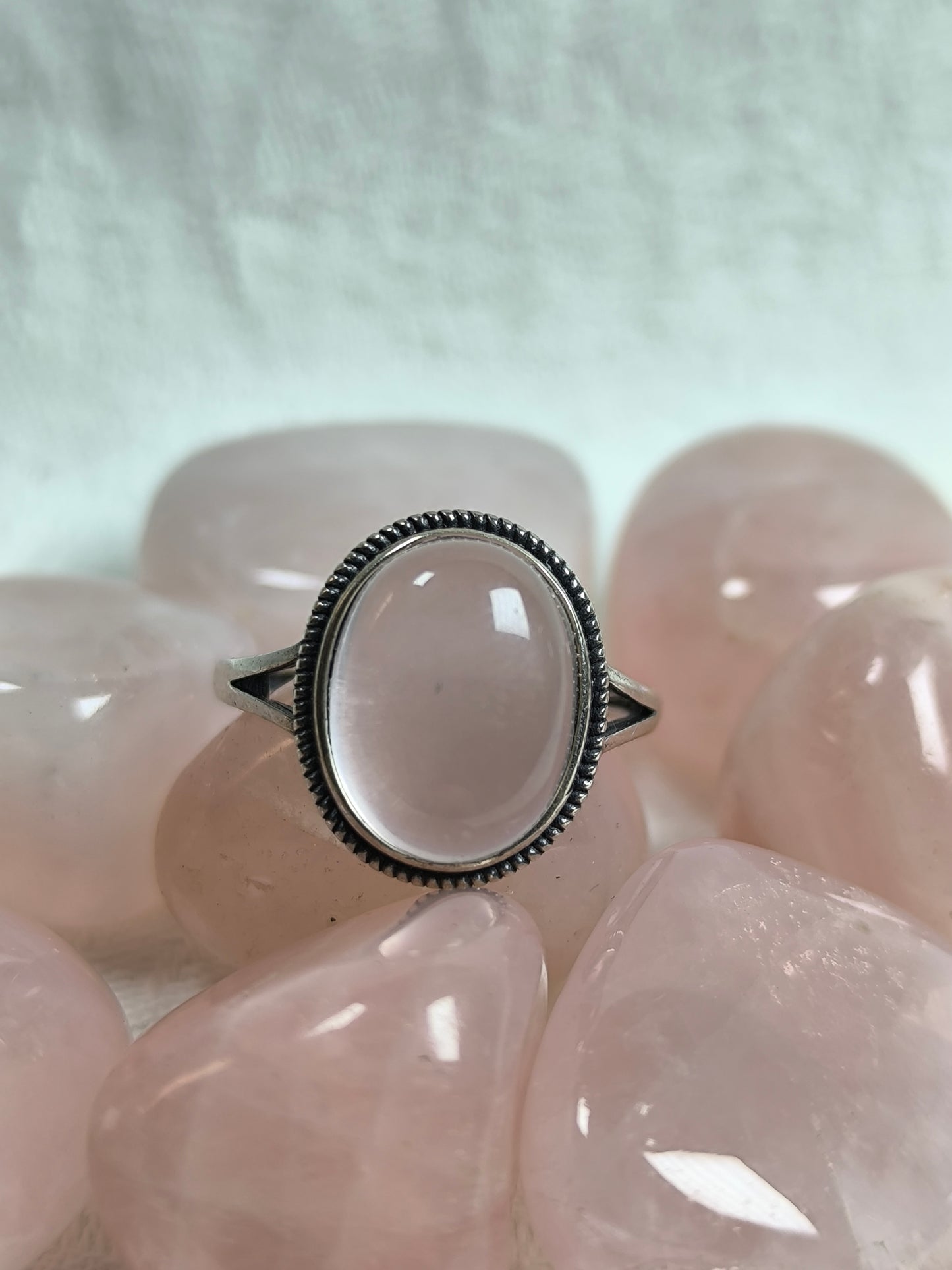 Preloved sterling silver adjustable rose quartz ring