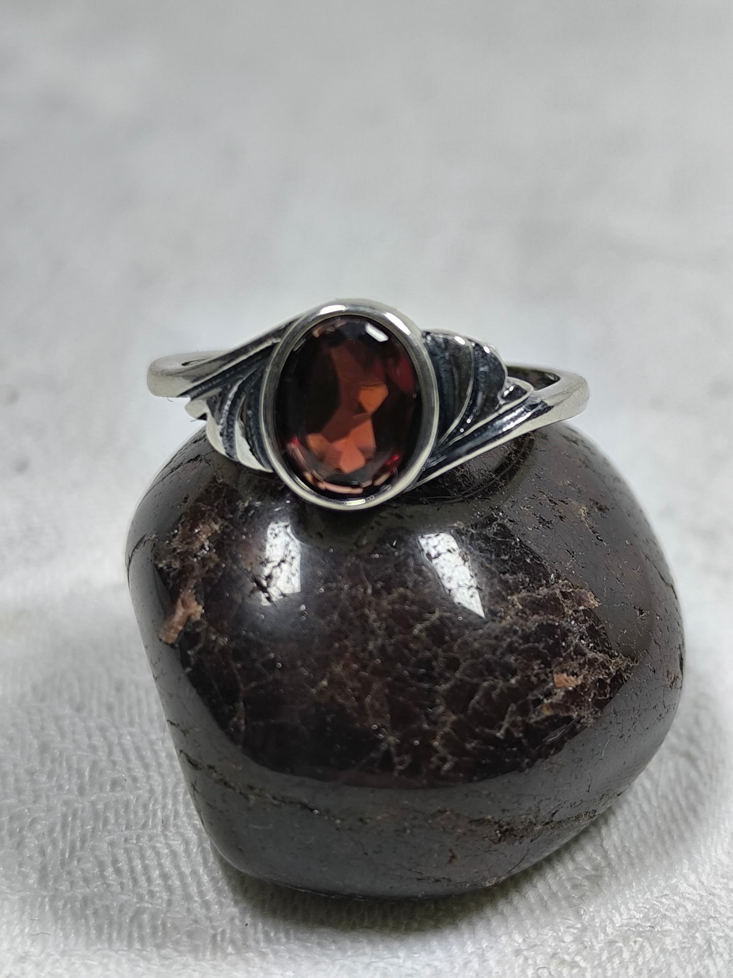 Sterling silver adjustable garnet ring