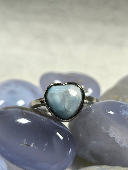 Stainless steel adjustable larimar ring