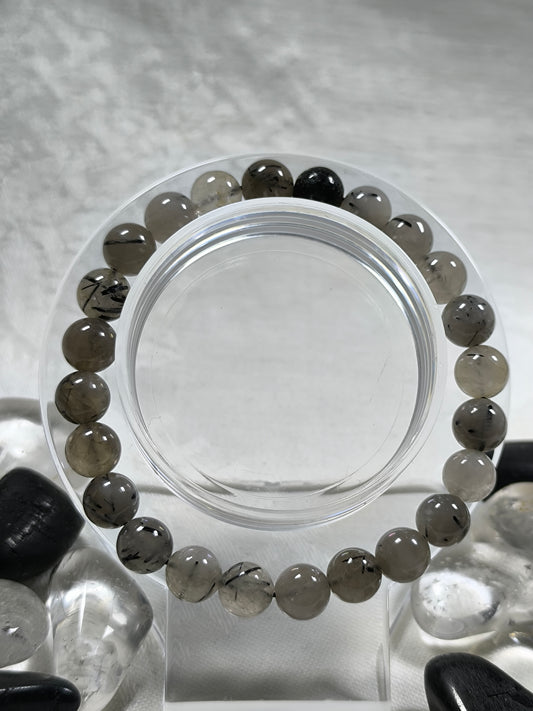 Black tourmaline in quartz 8mm bracelet