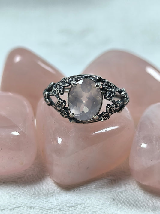 Sterling silver rose quartz adjustable ring