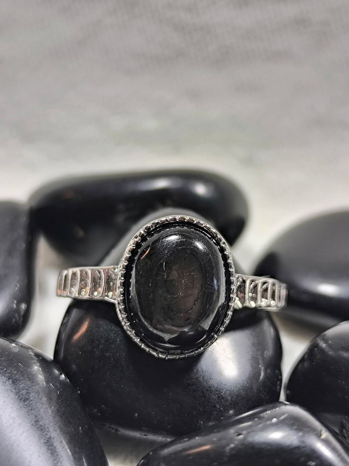 Stainless steel adjustable hypersthene ring