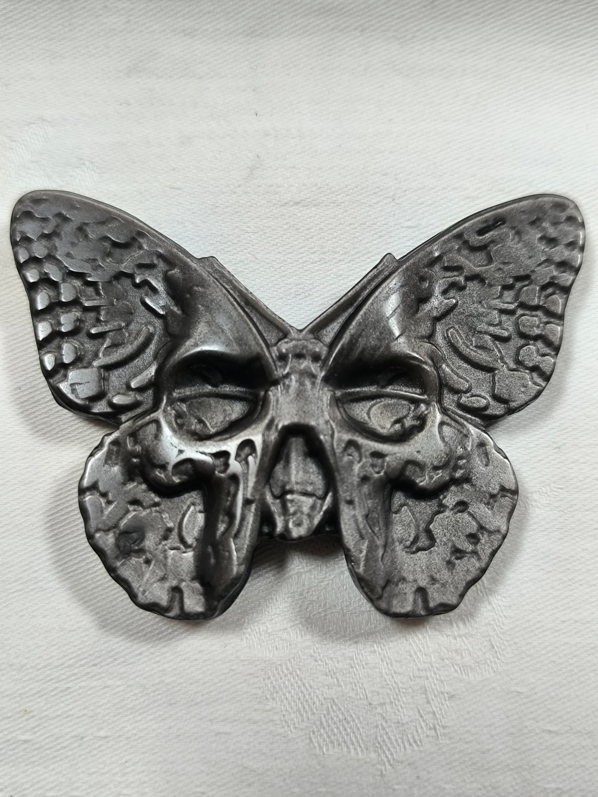 Silver sheen obsidian skull butterfly