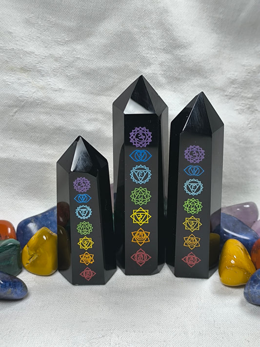 Black obsidian chakra towers