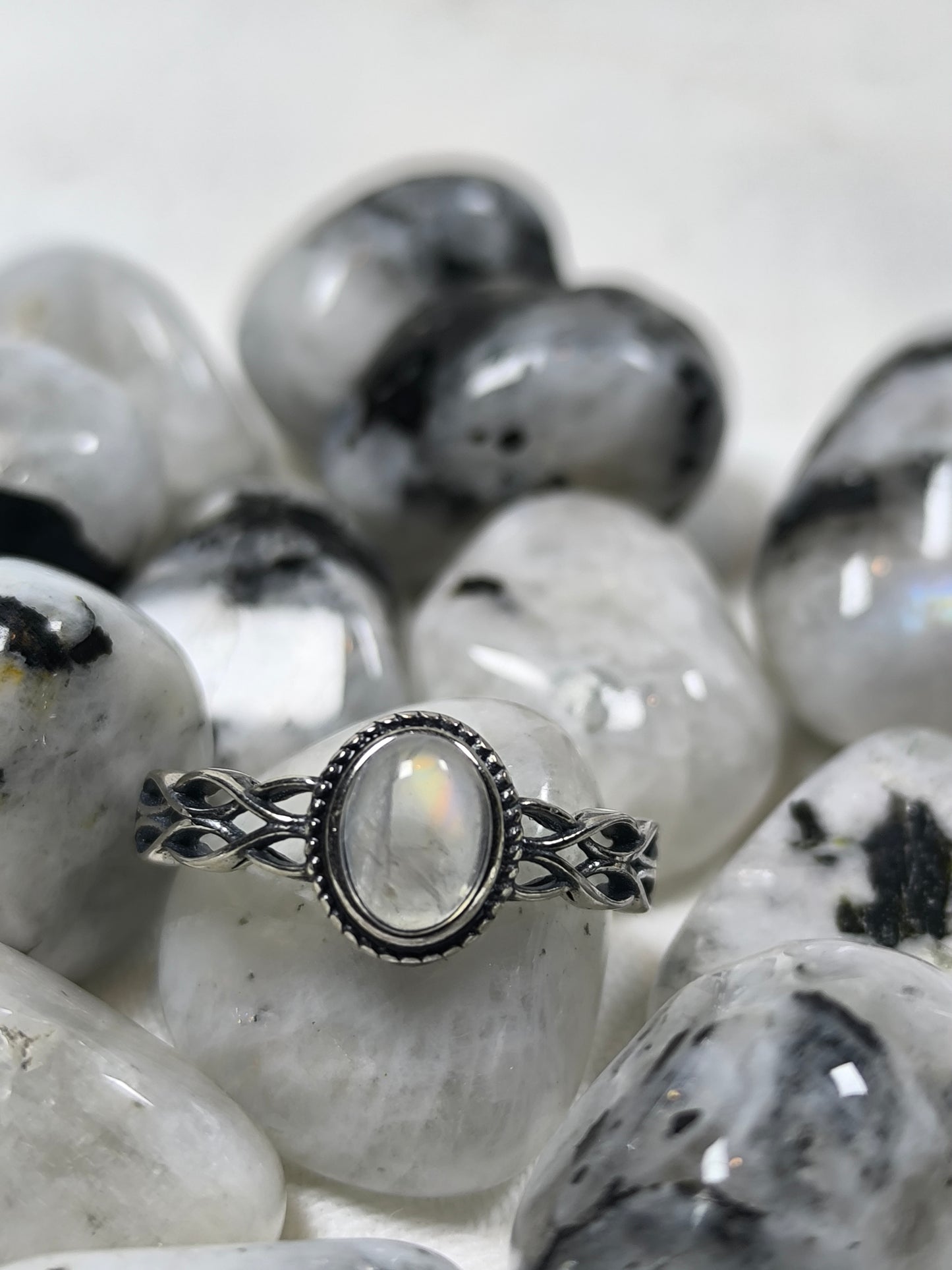 Sterling silver adjustable moonstone ring