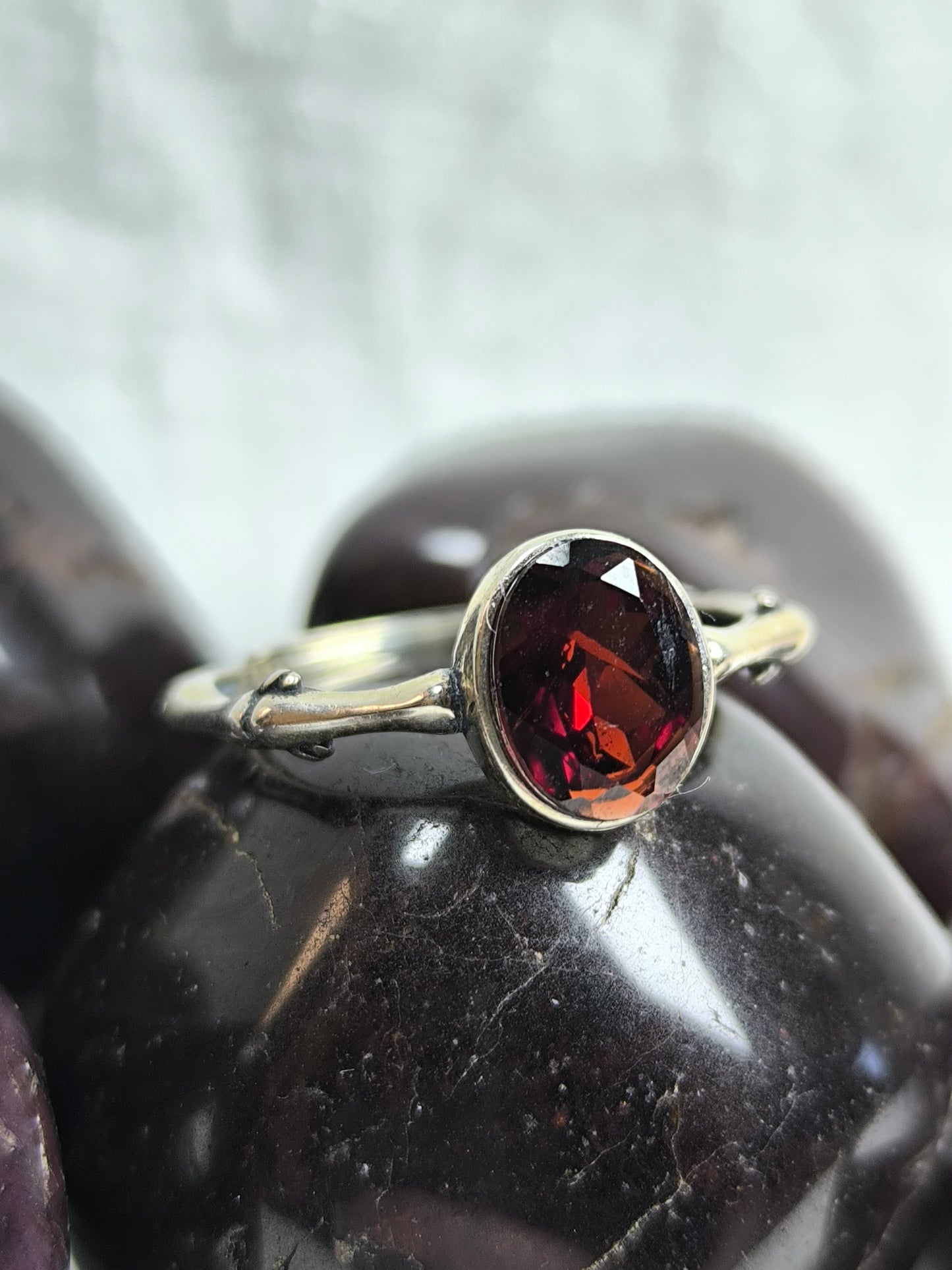 Sterling silver adjustable garnet ring