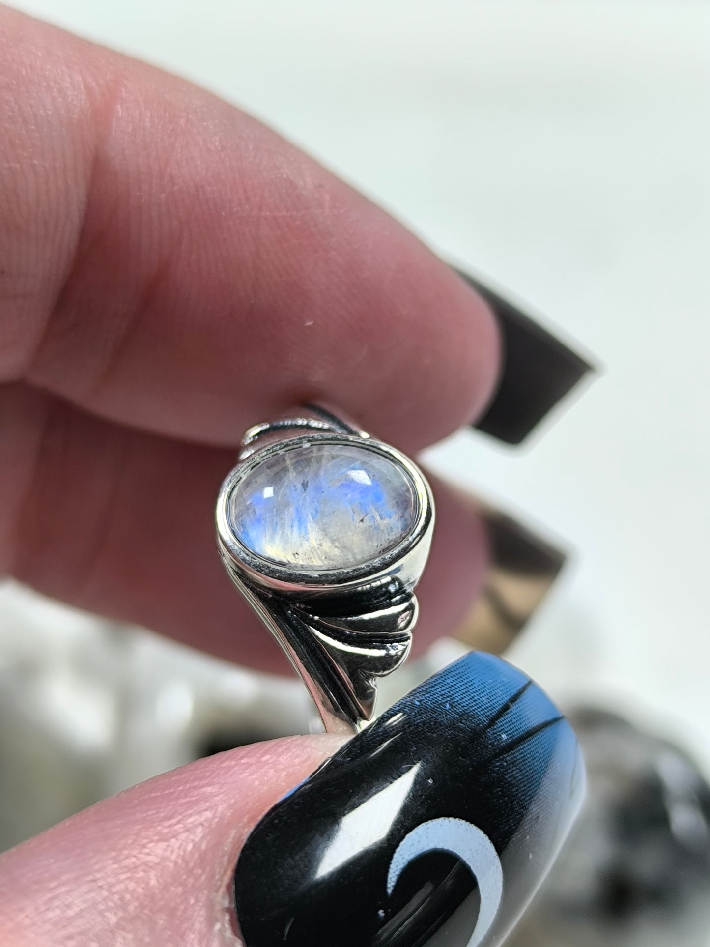Sterling silver adjustable moonstone ring
