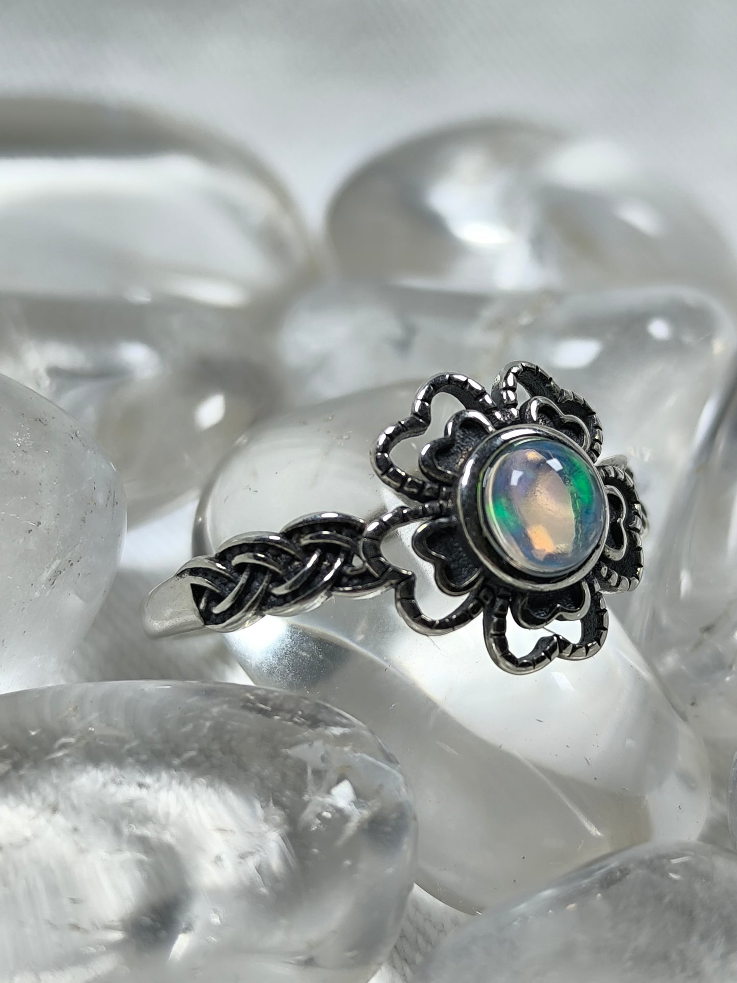 Sterling silver adjustable opal flower ring