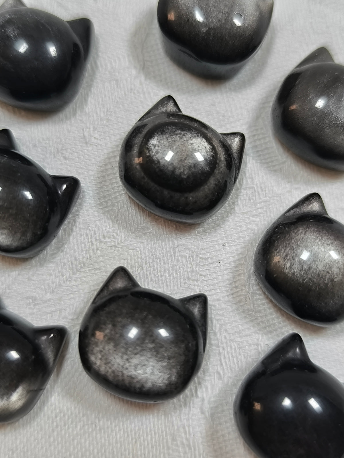 Silver sheen obsidian mini cat heads