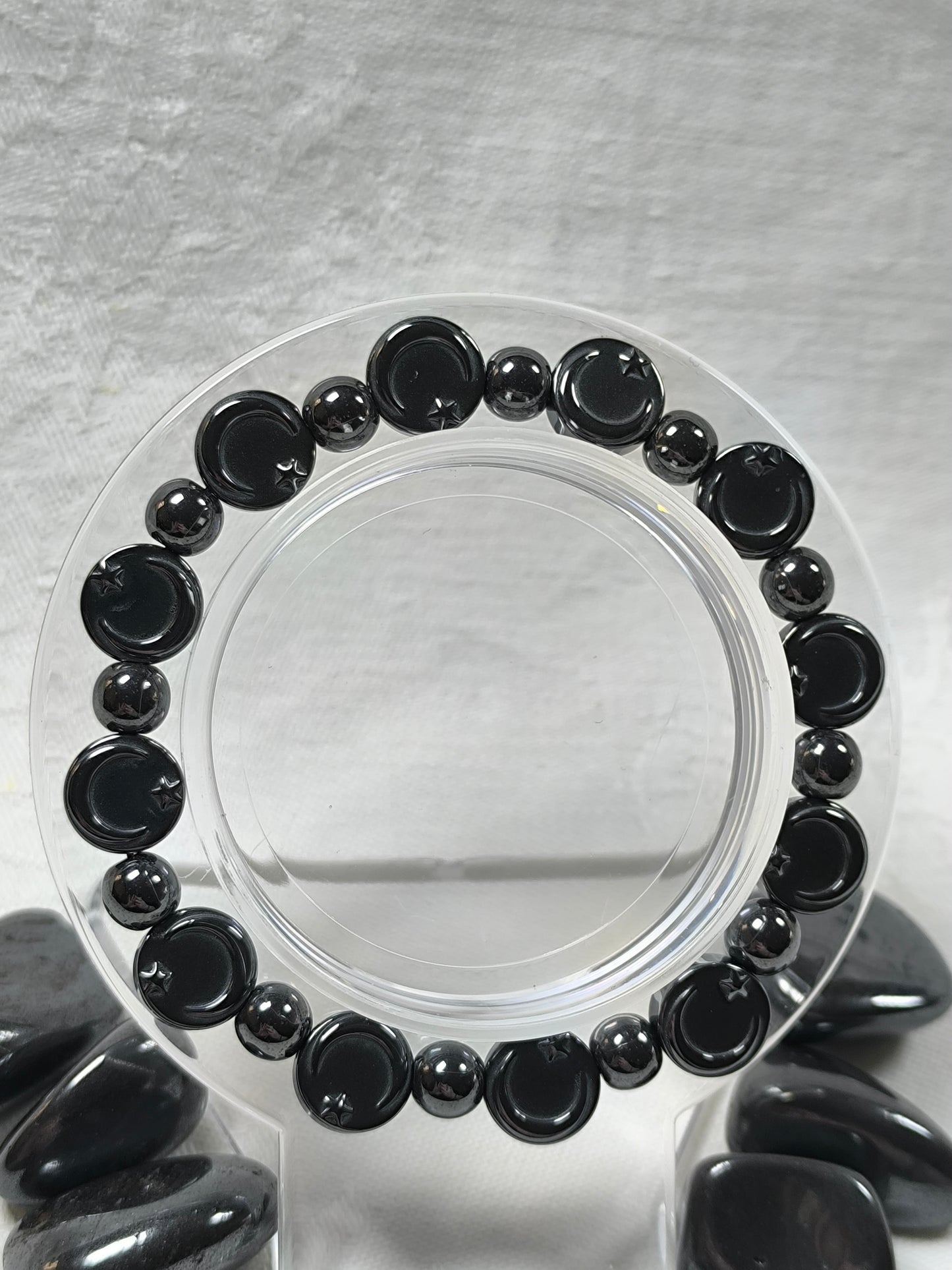 Moon and stars hematite bracelet