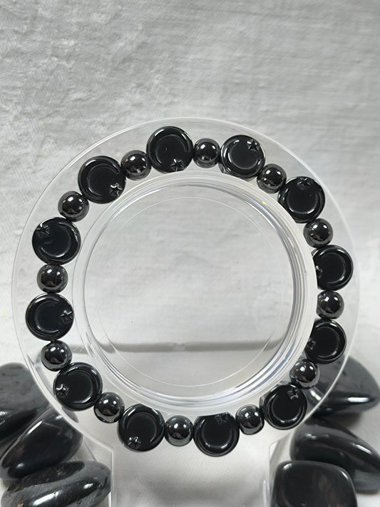 Moon and stars hematite bracelet