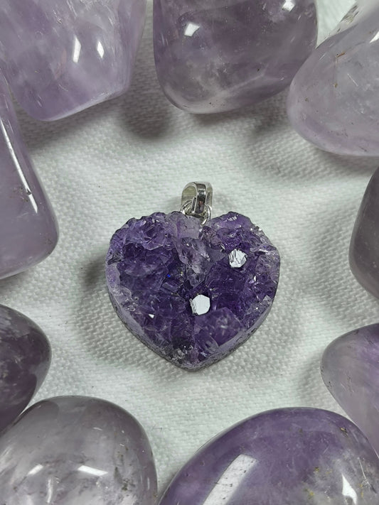 Sterling silver amethyst heart pendants and earrings