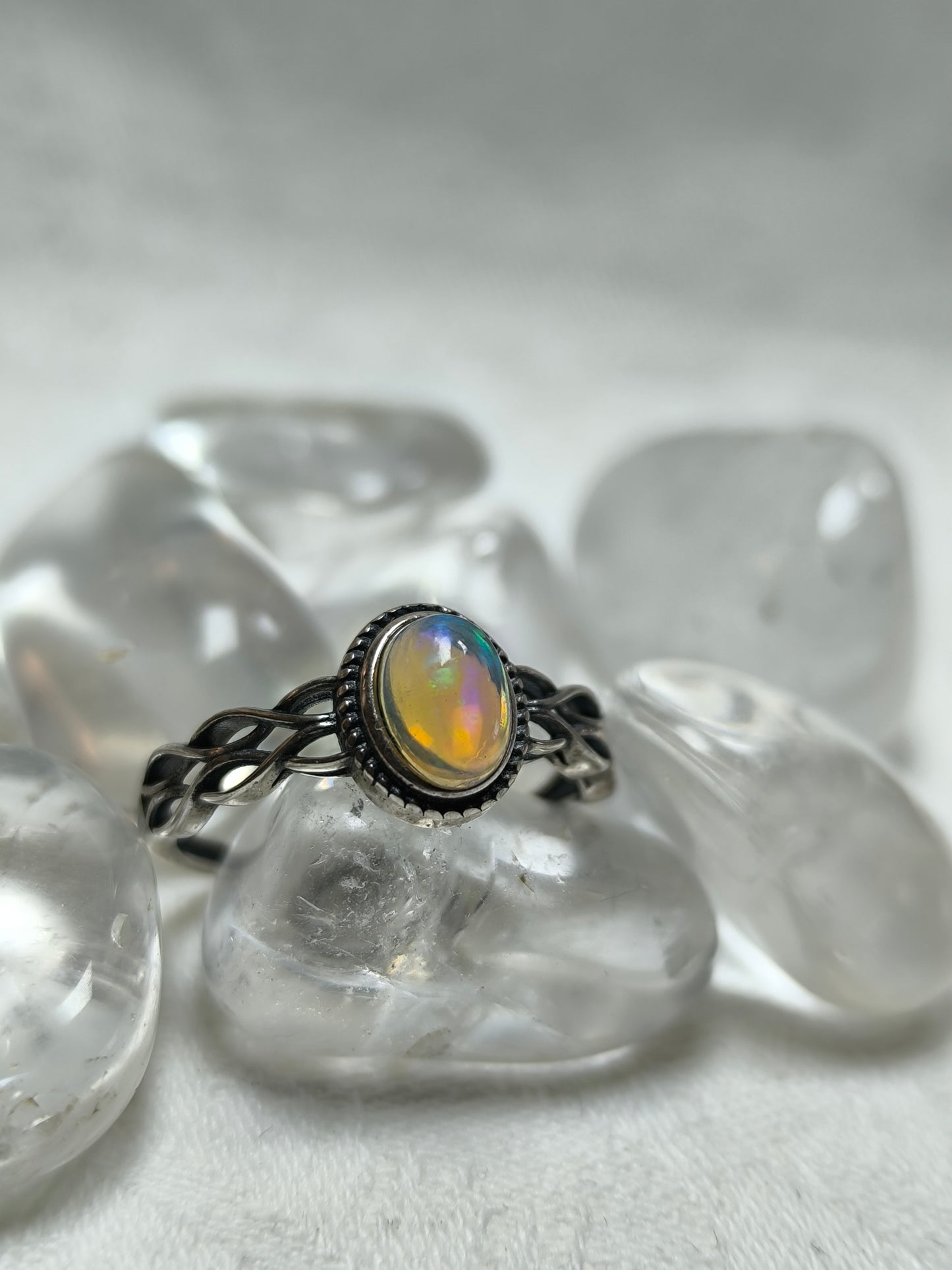 Sterling silver adjustable opal ring