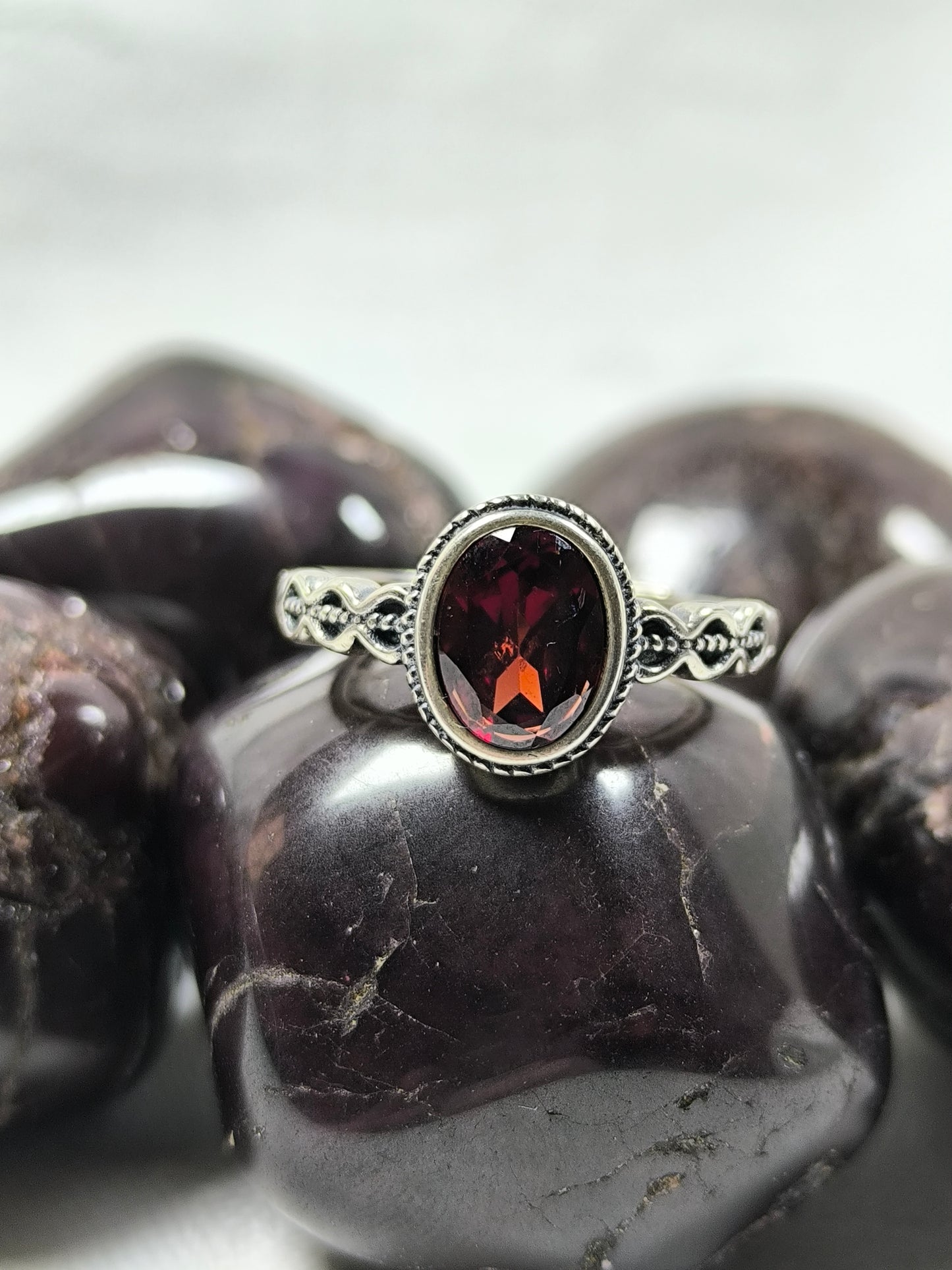 Sterling silver garnet adjustable ring
