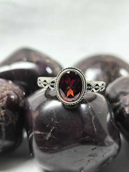 Sterling silver garnet adjustable ring
