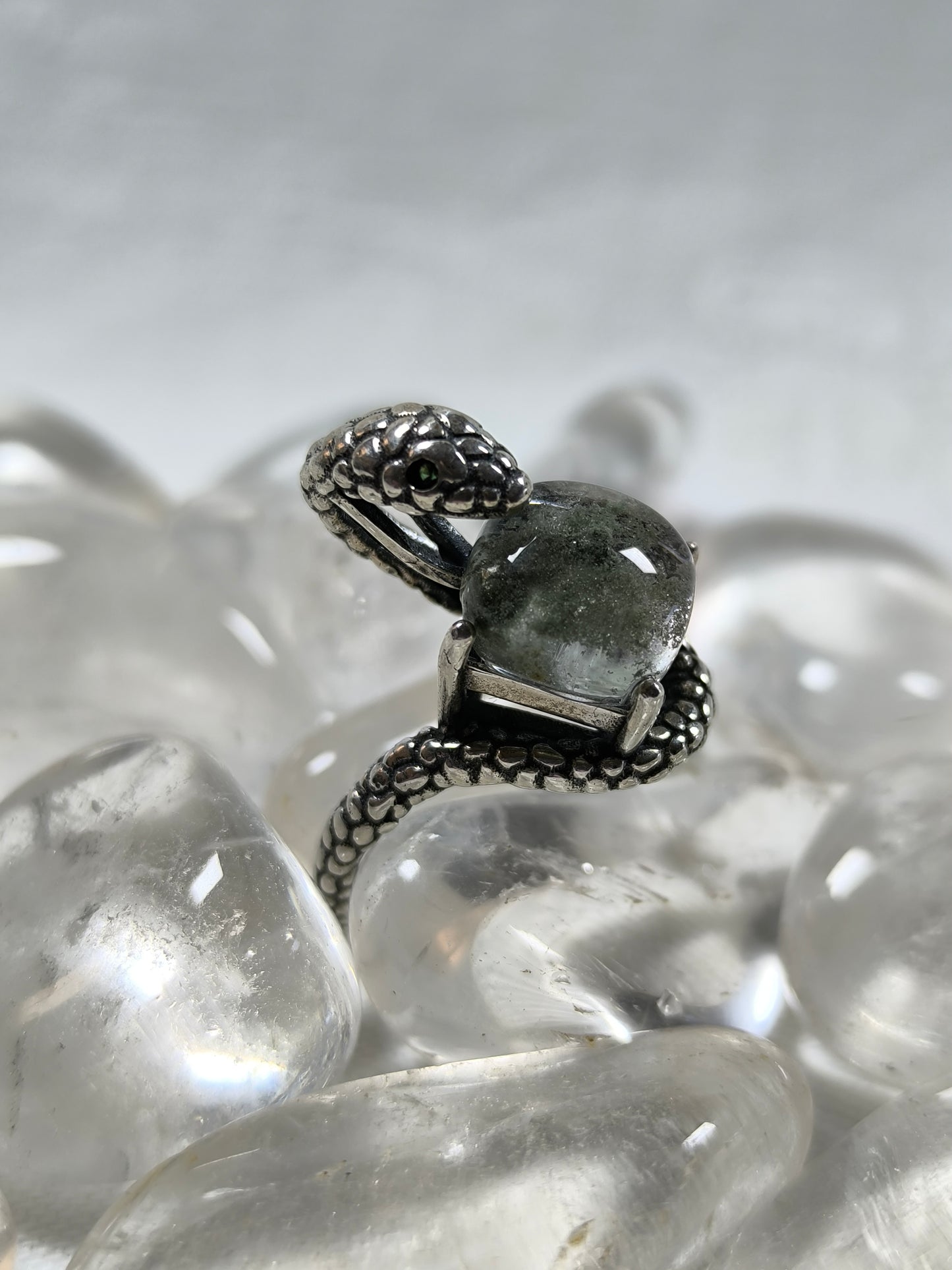 Sterling silver adjustable lodoite snake ring