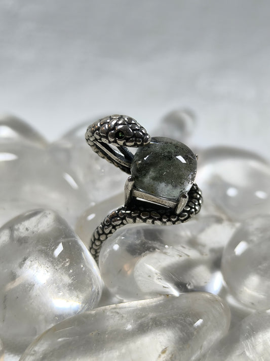 Sterling silver adjustable lodoite snake ring