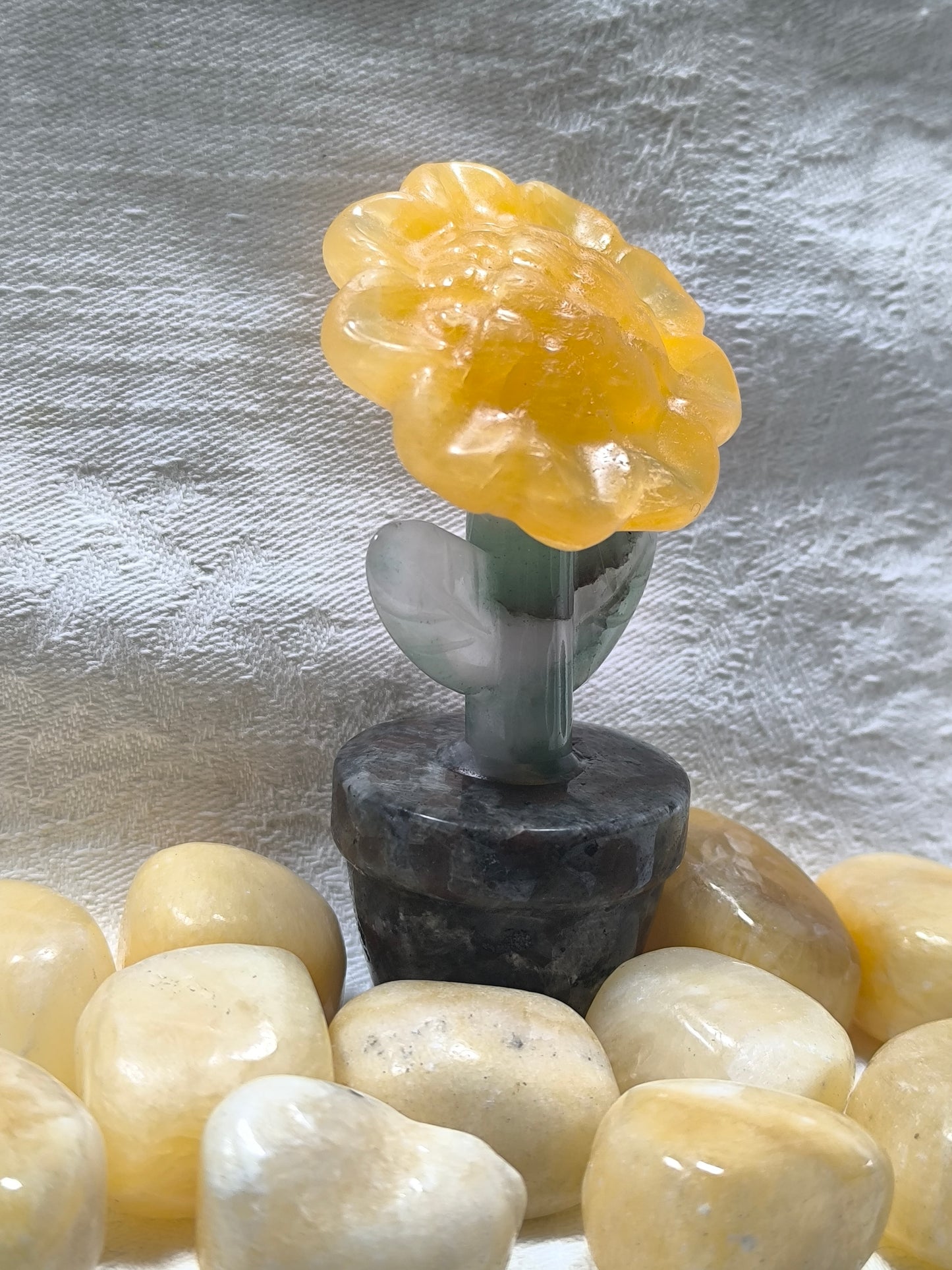 Yellow calcite potted sunflower
