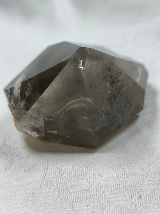 Smoky quartz freeform with rutlie and lodalite