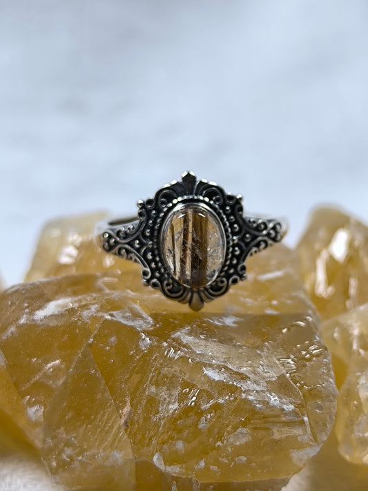 Sterling silver golden rutile adjustable ring