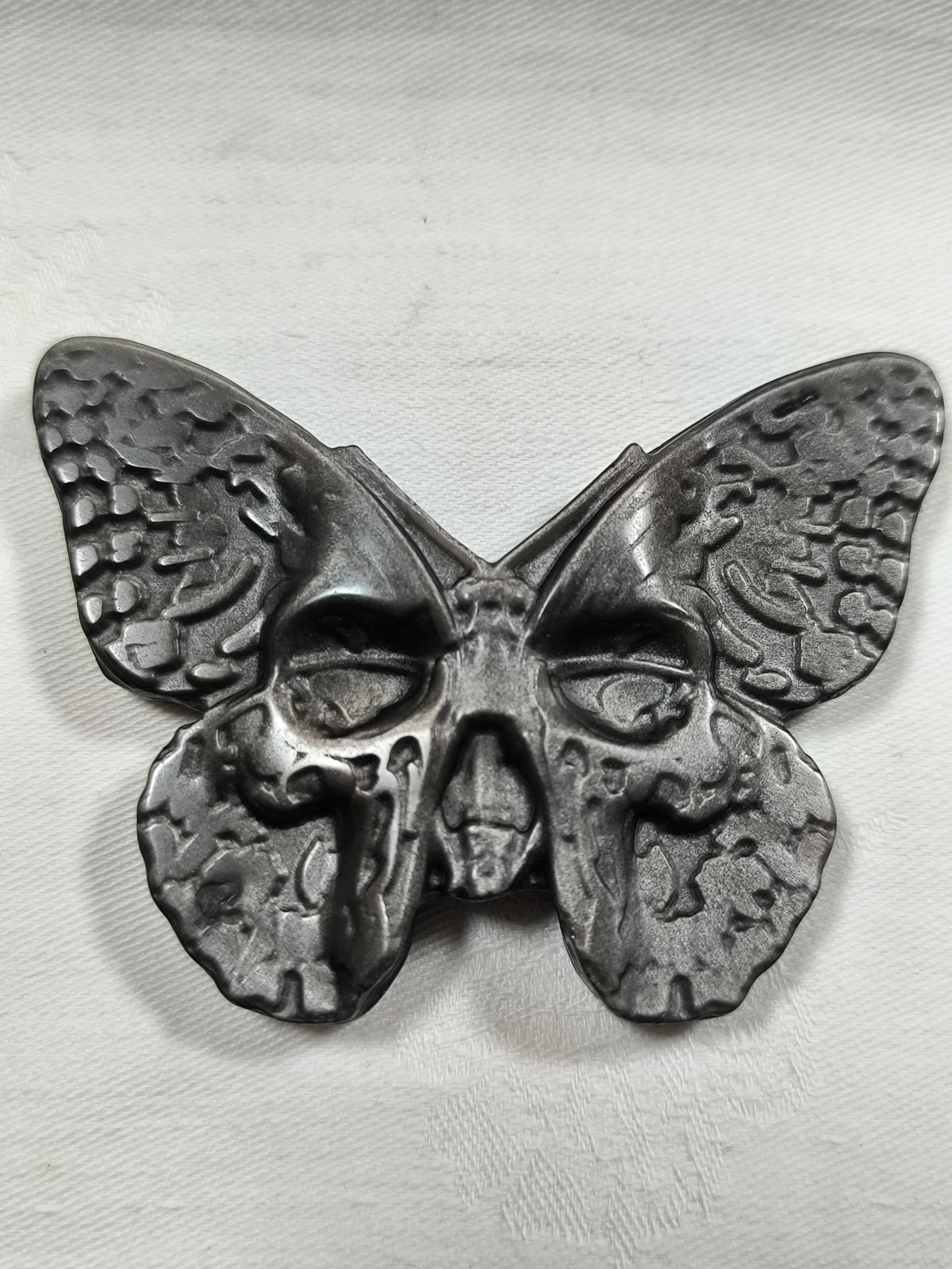 Silver sheen obsidian skull butterfly