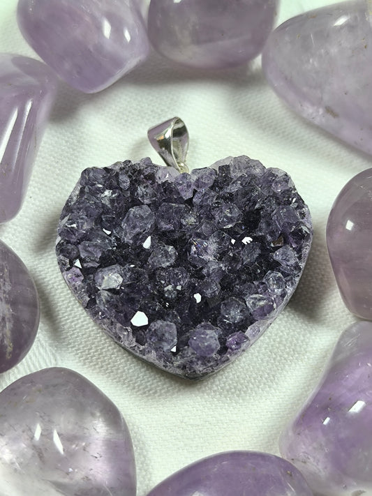 Sterling silver large amethyst geode heart pendant