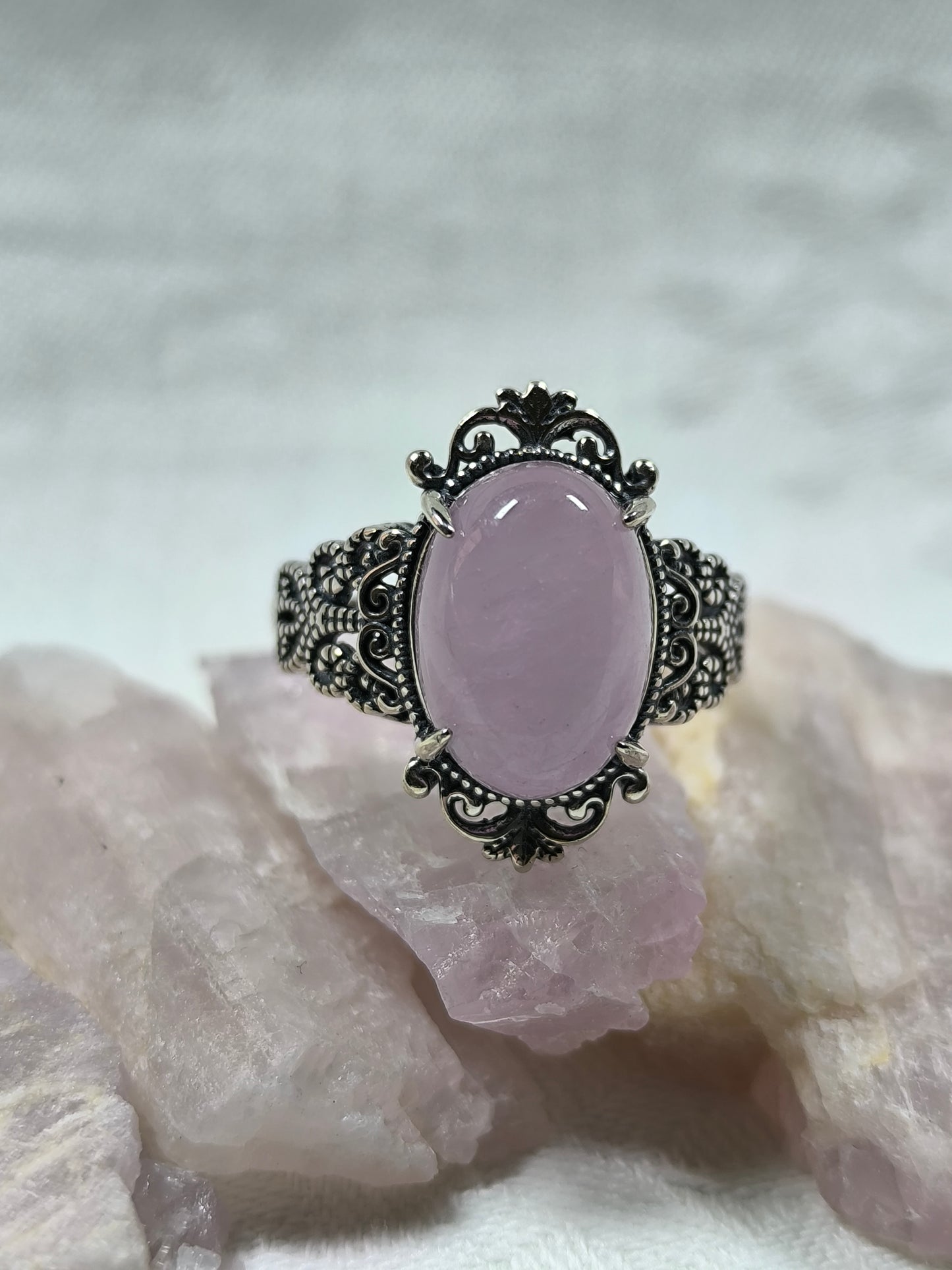 Sterling silver kunzite adjustable ring