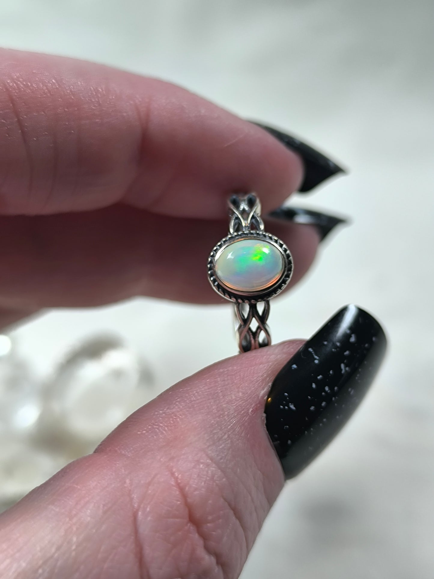 Sterling silver adjustable opal ring
