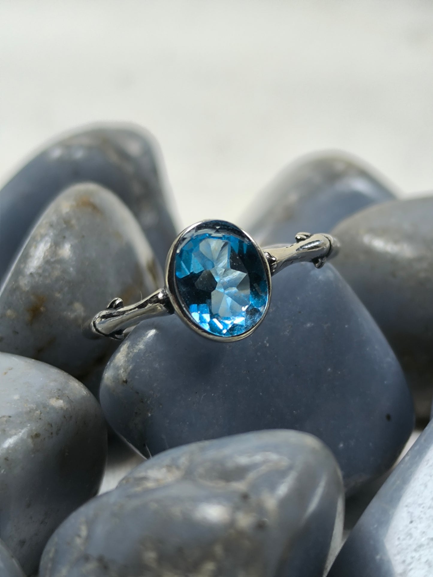 Sterling silver adjustable blue topaz ring