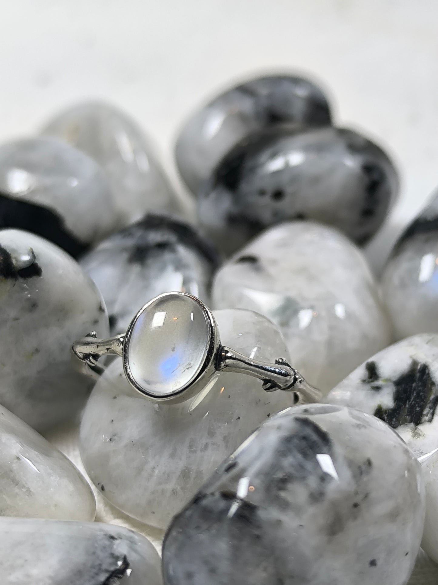 Sterling silver adjustable moonstone ring