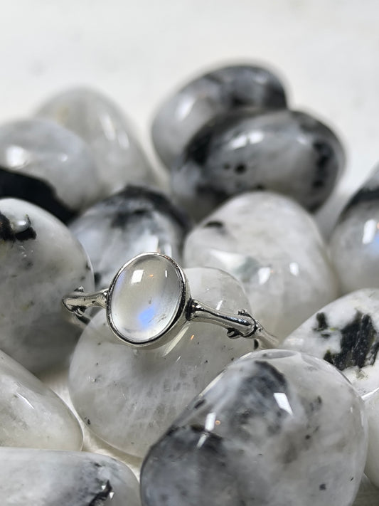 Sterling silver adjustable moonstone ring