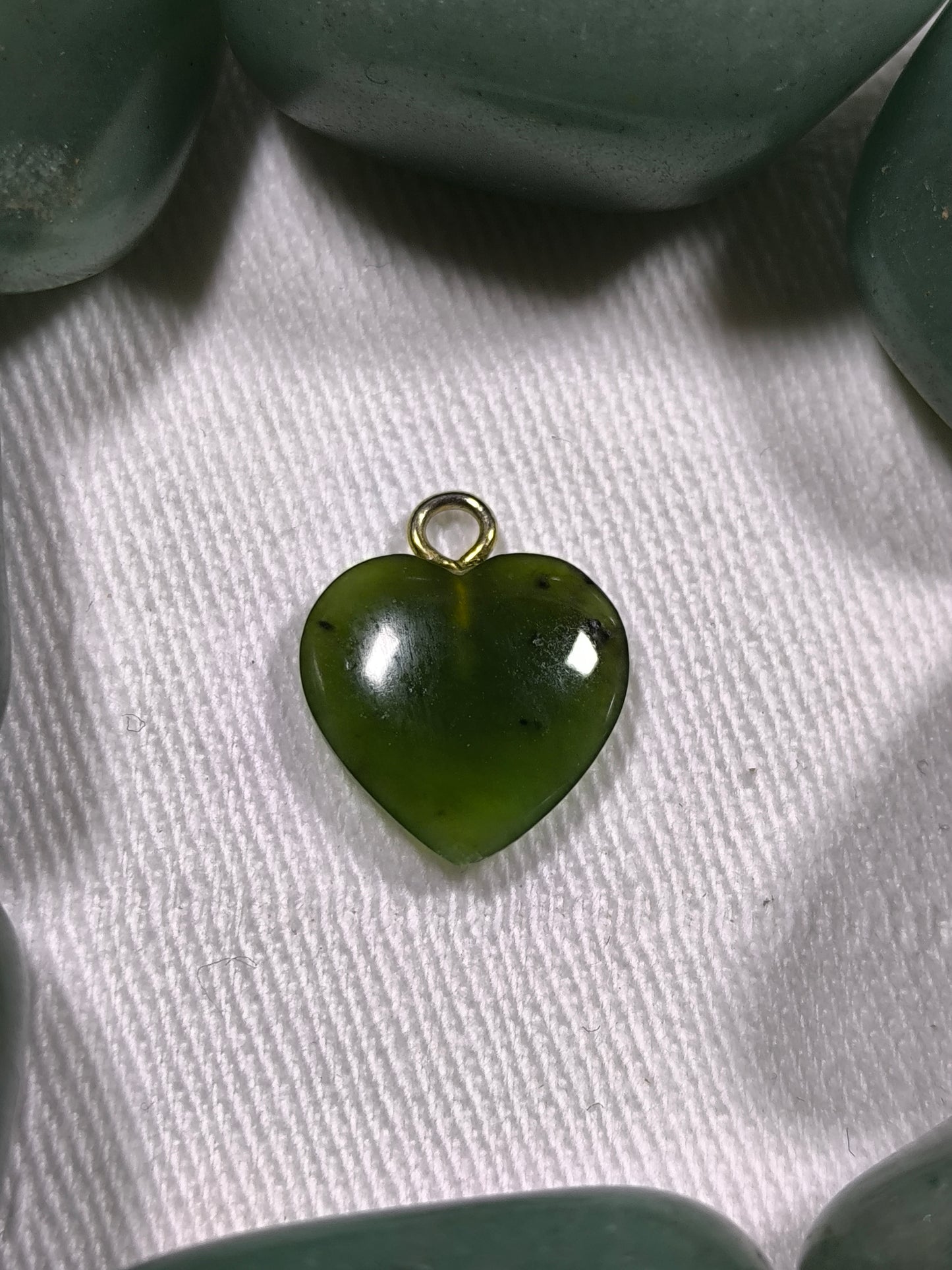 Preloved gold tone green jade heart pendant