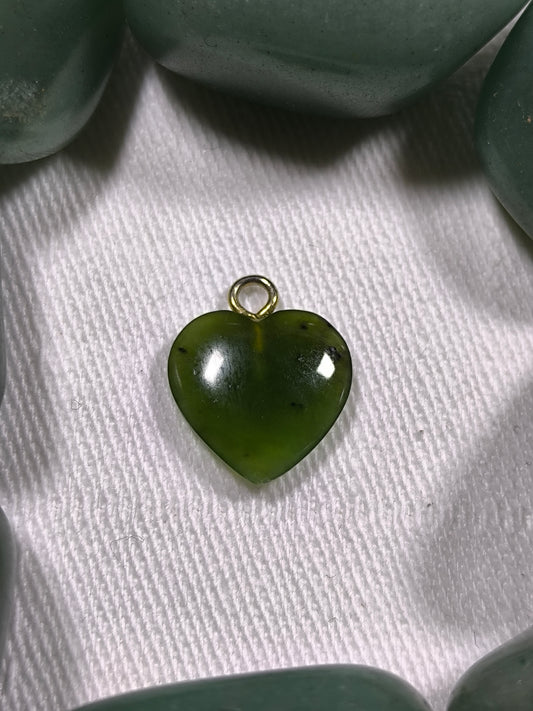Preloved gold tone green jade heart pendant