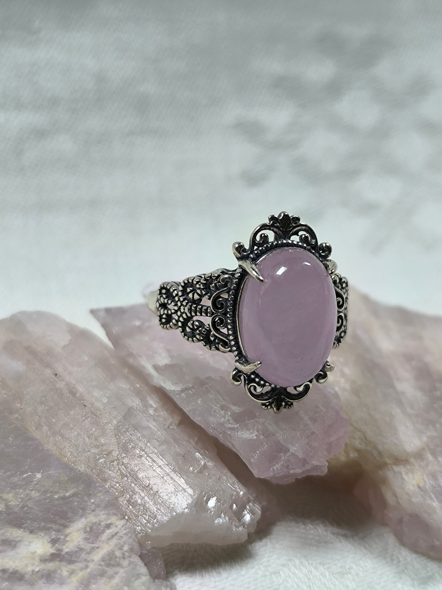 Sterling silver kunzite adjustable ring