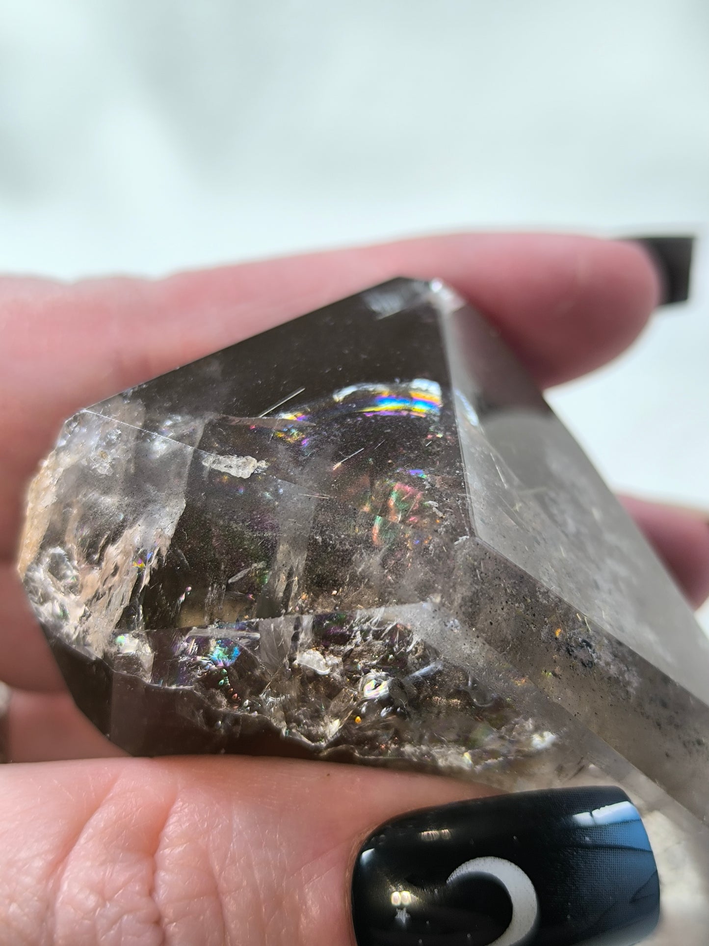 Smoky quartz freeform with rutlie and lodalite