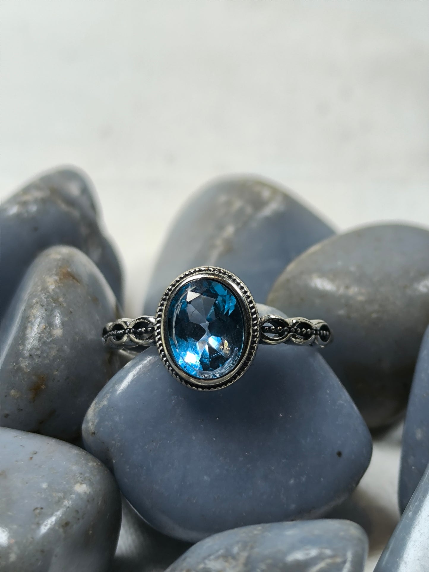 Sterling silver adjustable blue topaz ring