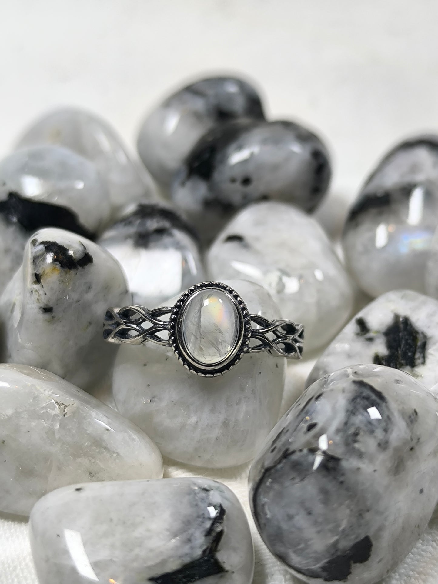 Sterling silver adjustable moonstone ring