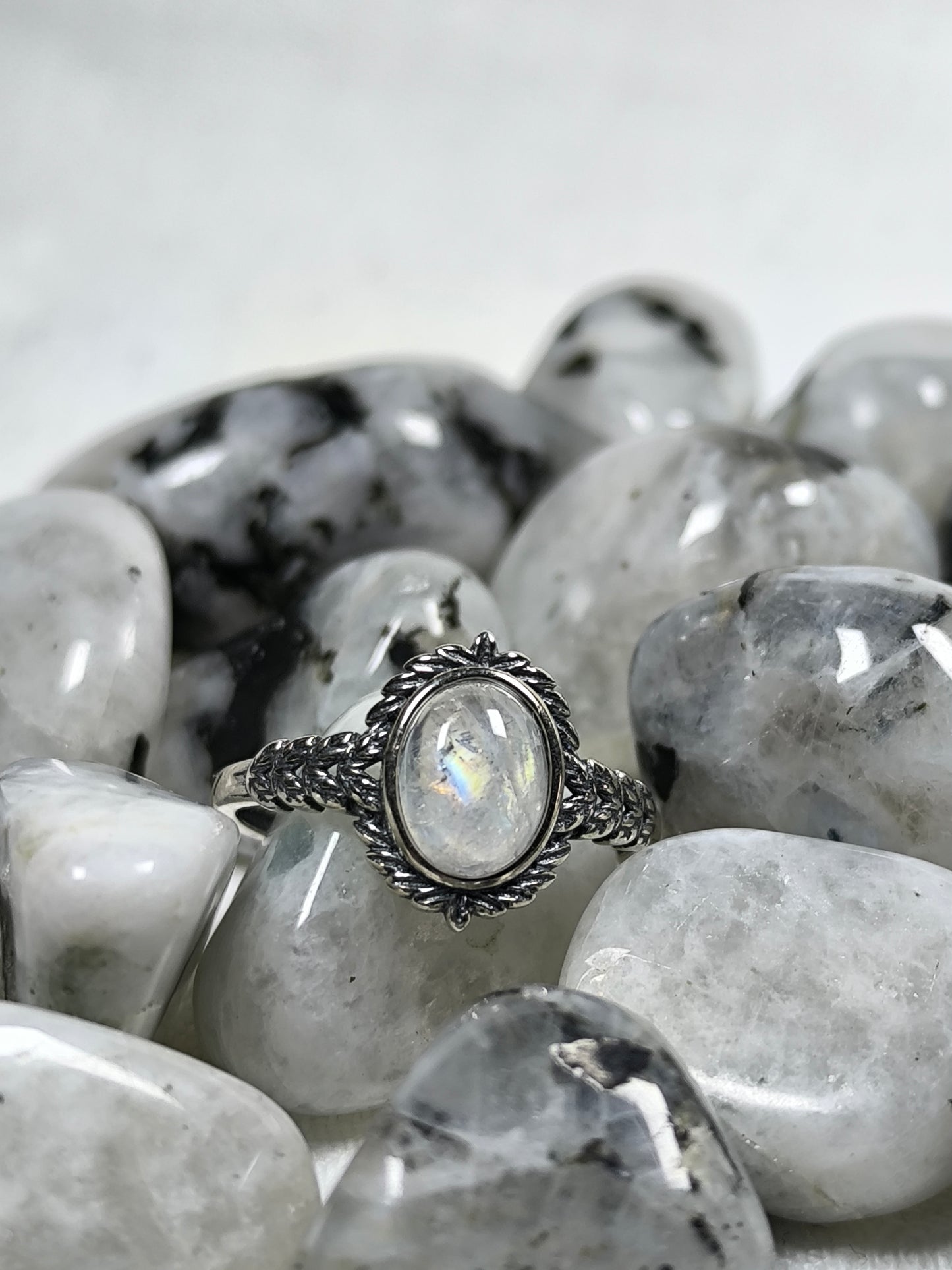 Sterling silver adjustable moonstone ring