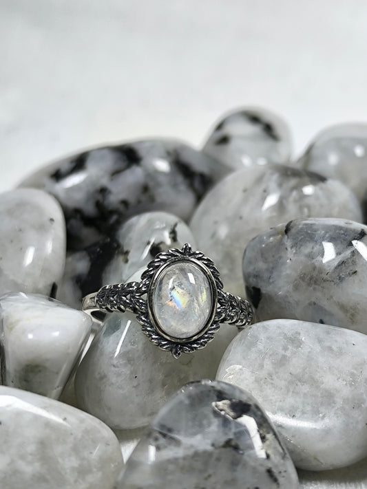 Sterling silver adjustable moonstone ring