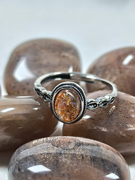 Sterling silver adjustable sunstone ring