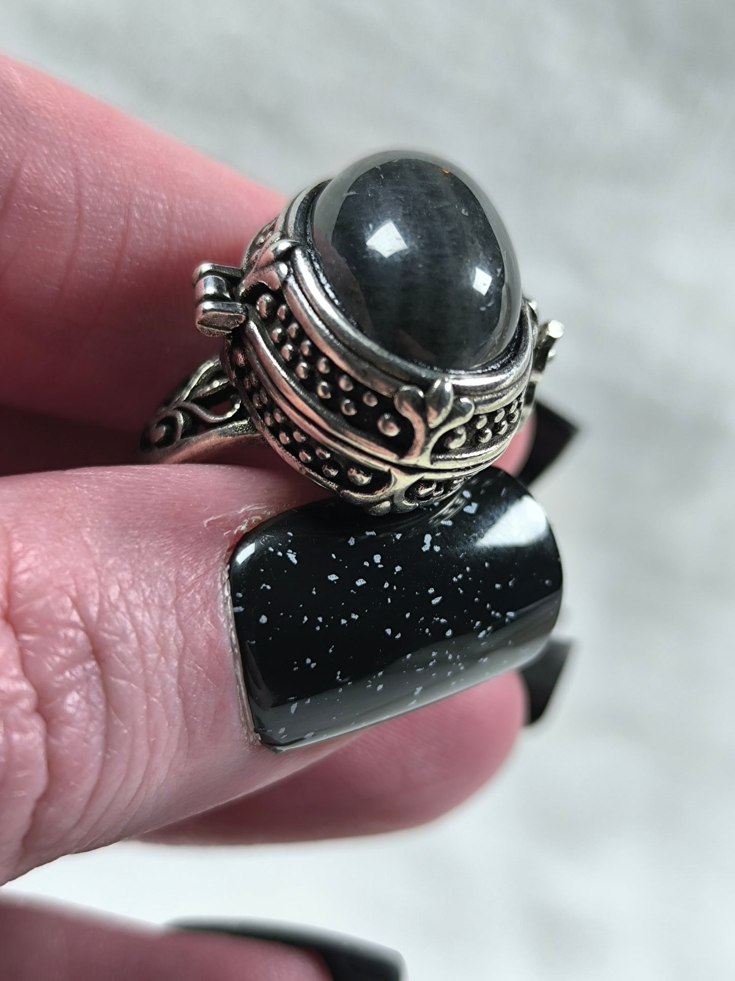 Stainless steel adjustable labradorite poison ring