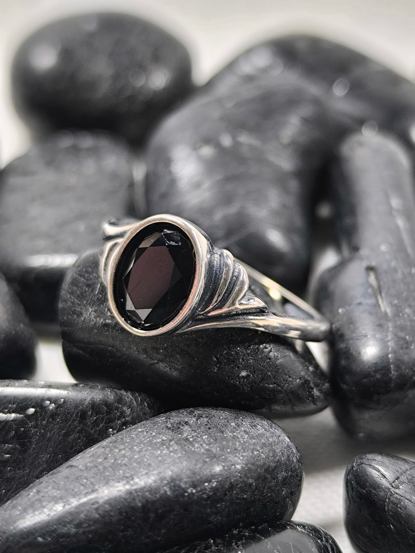 Sterling silver adjustable black tourmaline ring