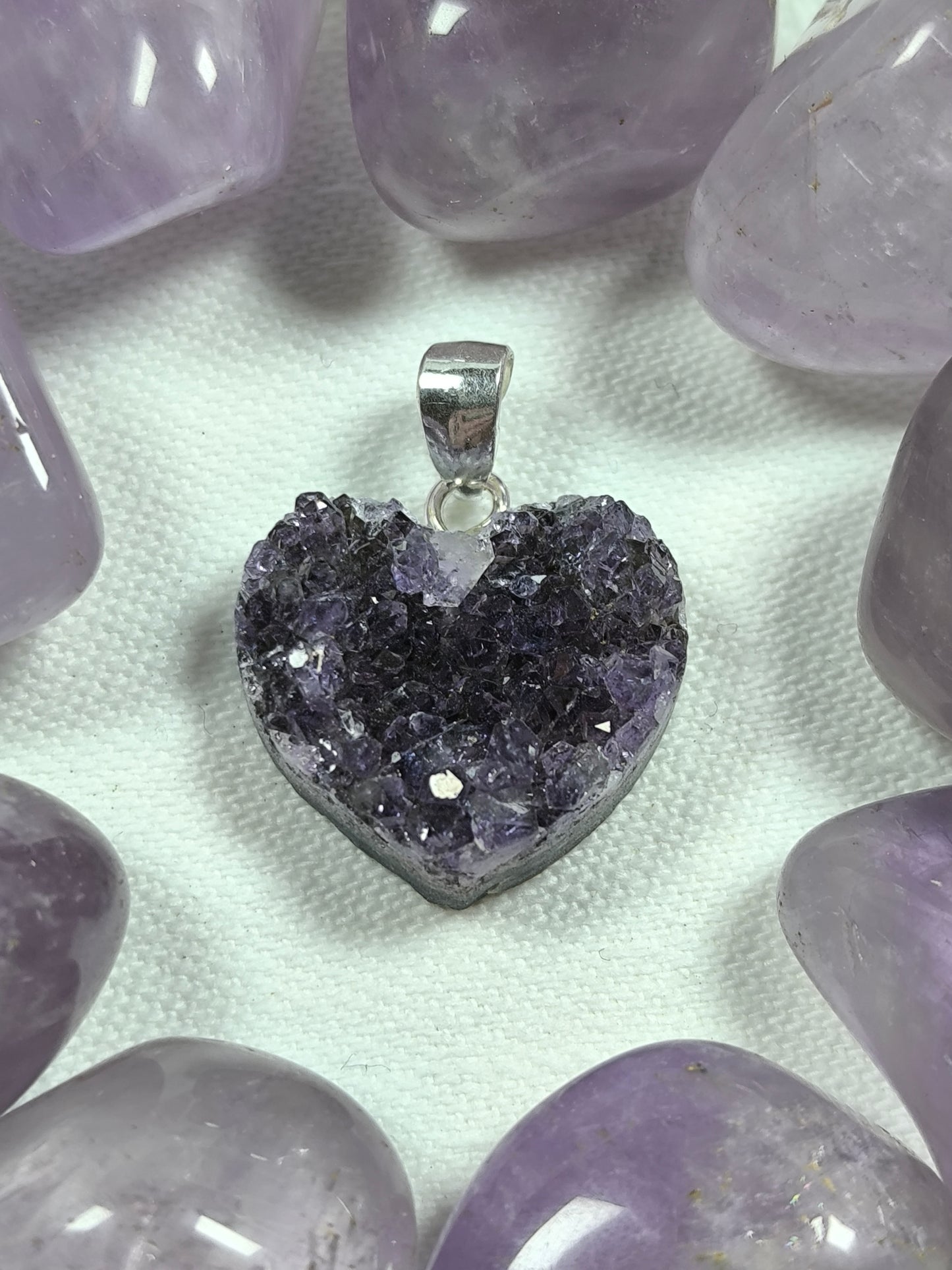 Sterling silver amethyst heart pendants and earrings