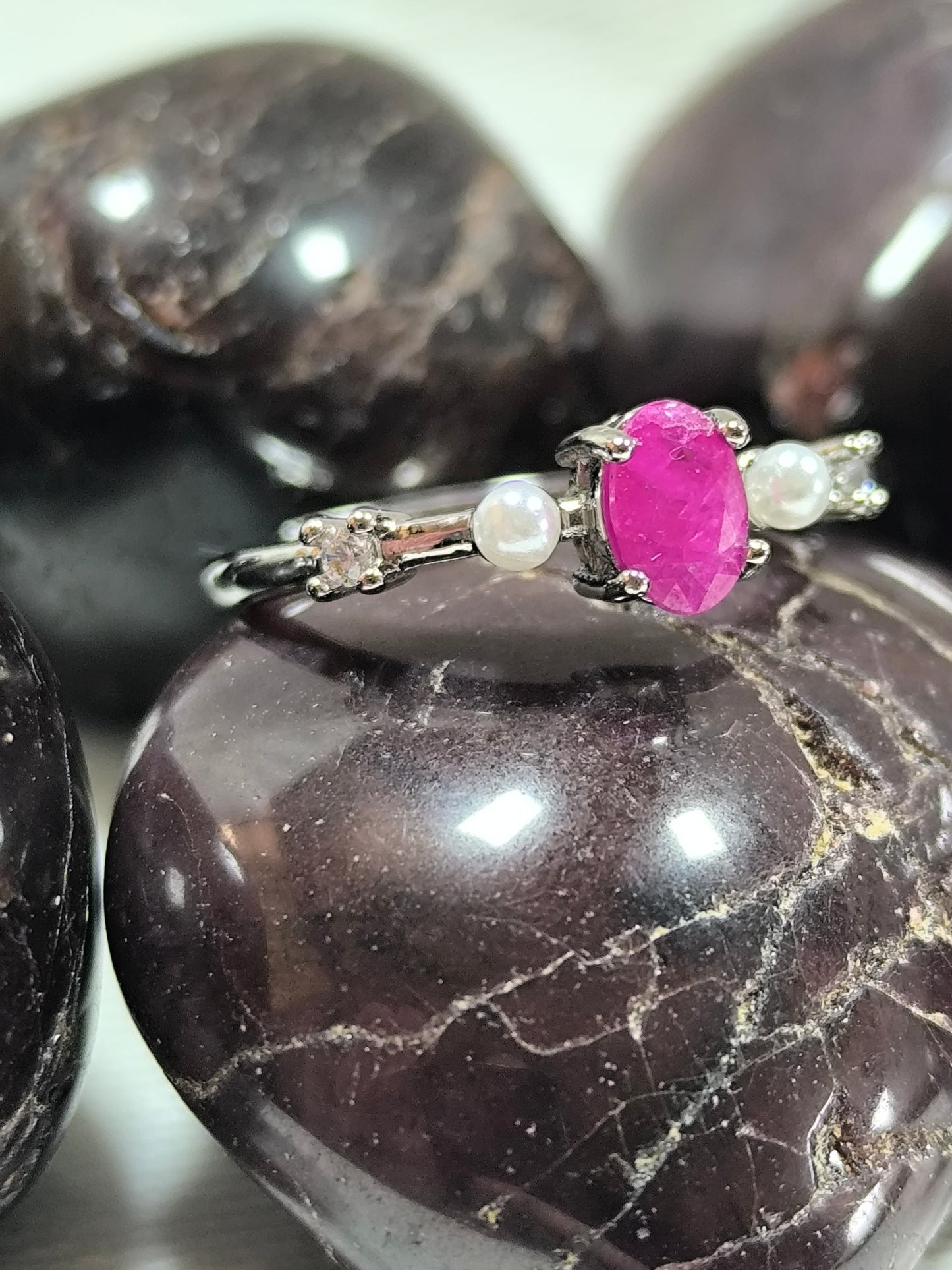 Stainless steel adjustable ruby ring